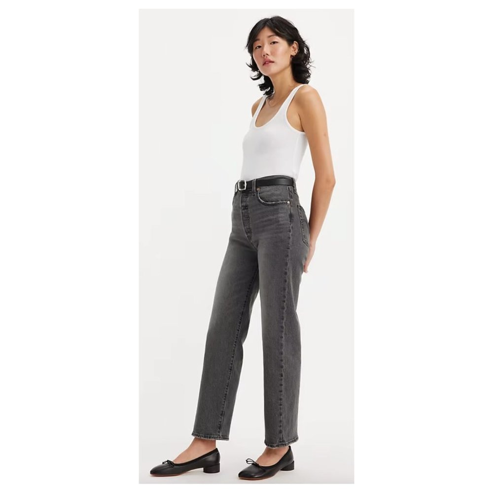 Ribcage Straight Ankle Women's Jeans, Washed Black